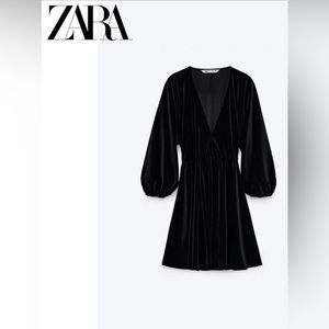 ZARA Black V Neck Velvet Dress